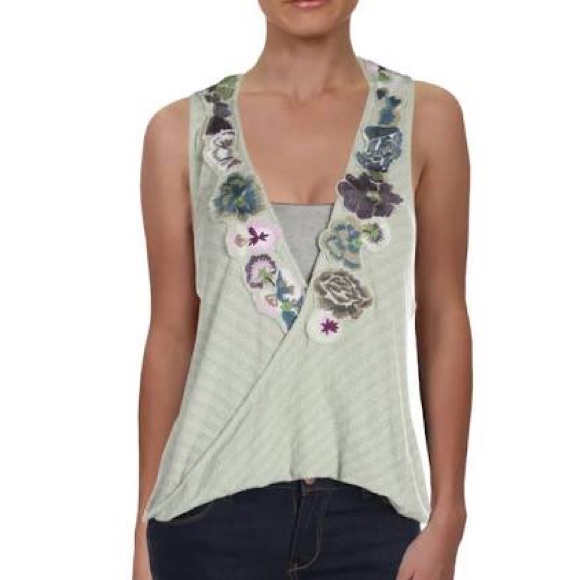 Free People Embroidered faux wrap racer back tank